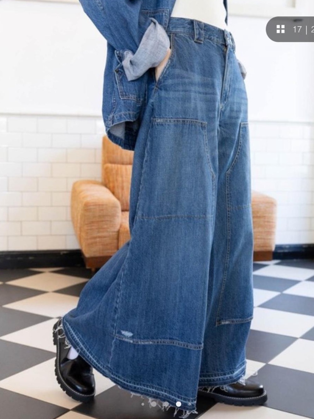 Niko and… Wide Leg Patchwork Raw Hem Denim Jeans L